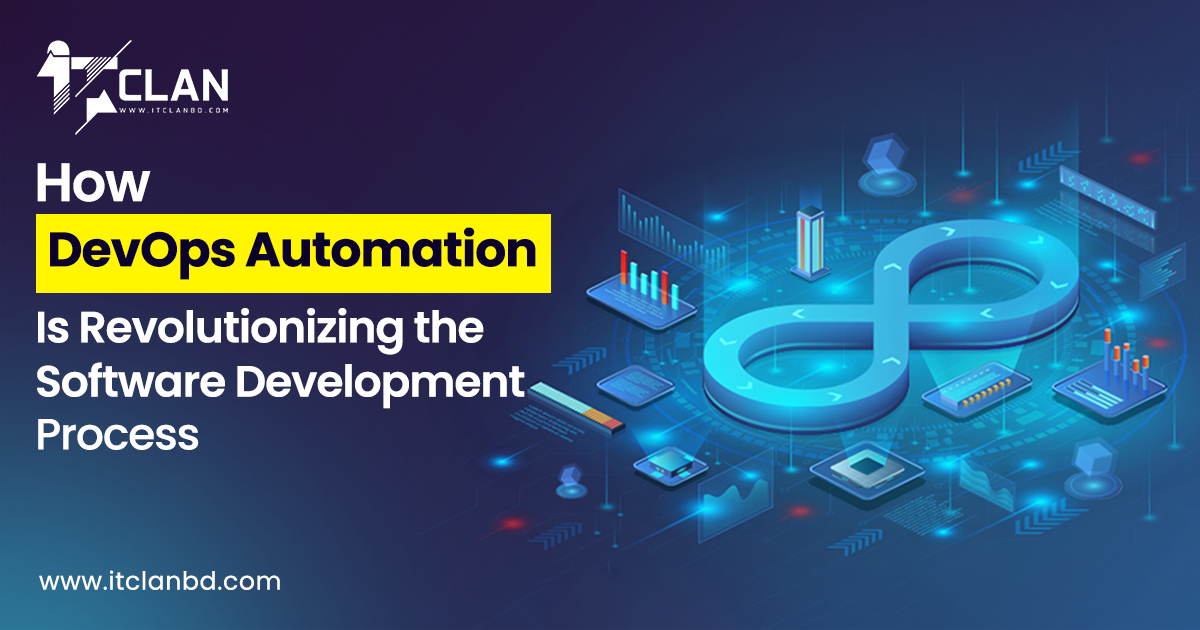 showing DevOps automation tools streamlining software development with CI/CD pipelines and cloud infrastructure