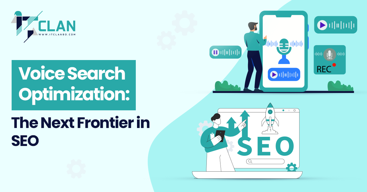 Voice search optimization concept with smart assistants and SEO strategies for better online visibility