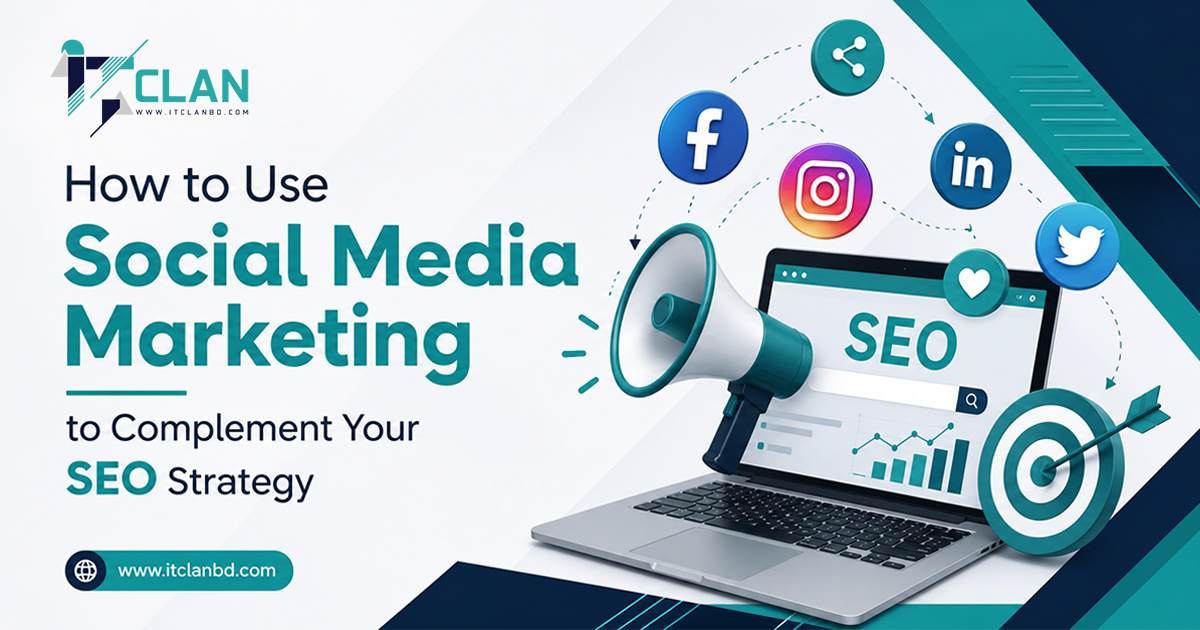 Social media marketing and SEO strategy integration diagram showing cross-channel digital growth